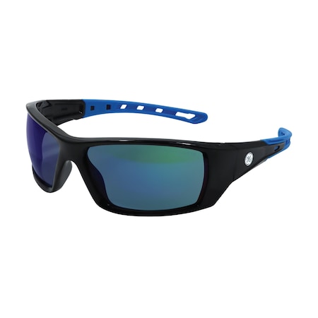 Ge Safety Glasses, Anti-Fog & Anti-Scratch, Blue Mirror Lens, Black/Blue Frame GE104BAF